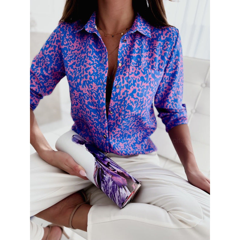 Lorena | Women’s Printed Button Up Shirt with Relaxed Collar Detail