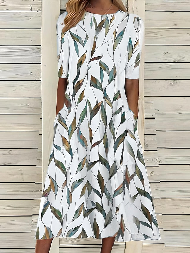 Isabelle | Women’s Printed Midi Dress in an Easy A-Line Figure