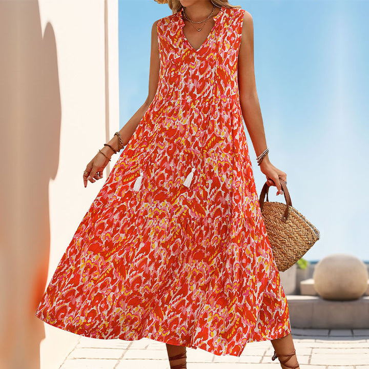 Marielle | Women’s Sleeveless Midi Dress with tiered flow appearance