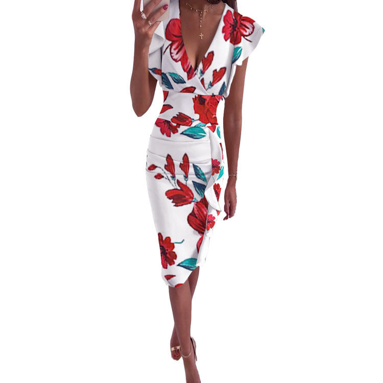 Selena | Women’s Bodycon Dress with Ruffle Sleeve Detail