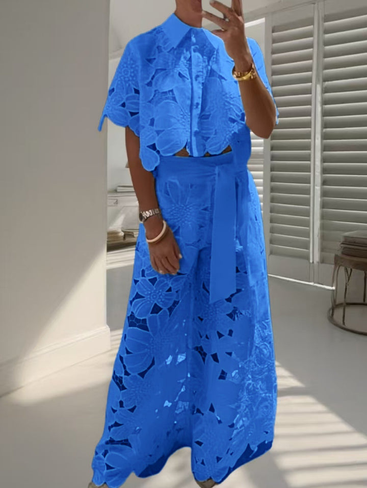 Avelisse | Women’s Two-Piece Set featuring cropped top and wide-leg trousers
