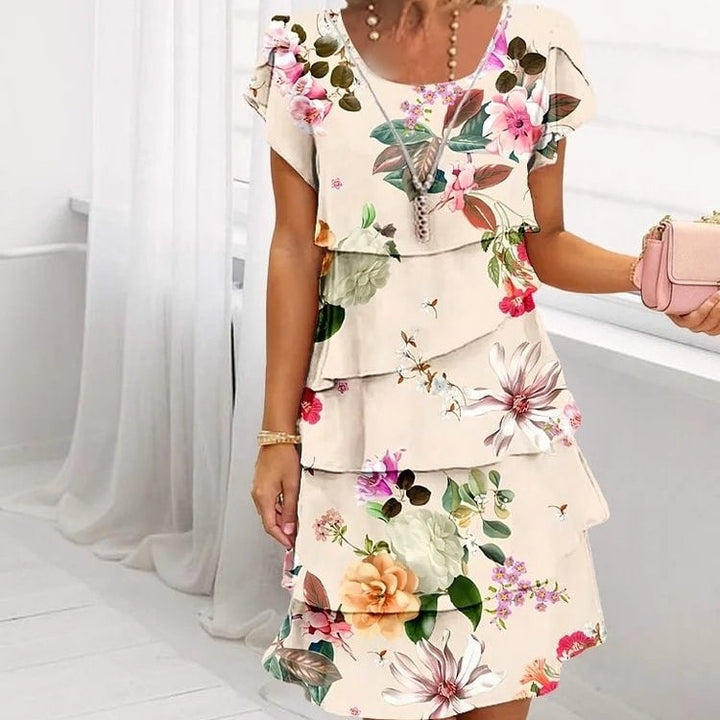 Elmirel | Women’s Floral Mini Dress with layered design and short sleeves