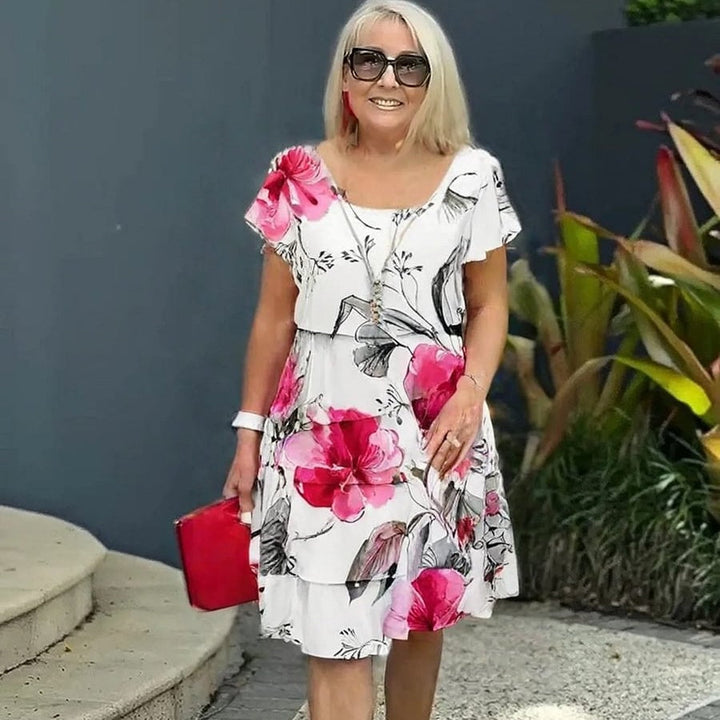 Elmirel | Women’s Floral Mini Dress with layered design and short sleeves