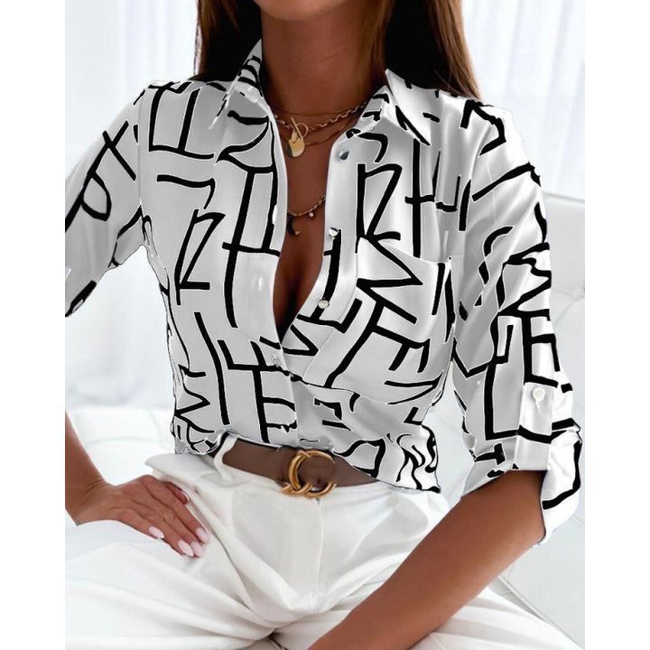 Lorena | Women’s Printed Button Up Shirt with Relaxed Collar Detail