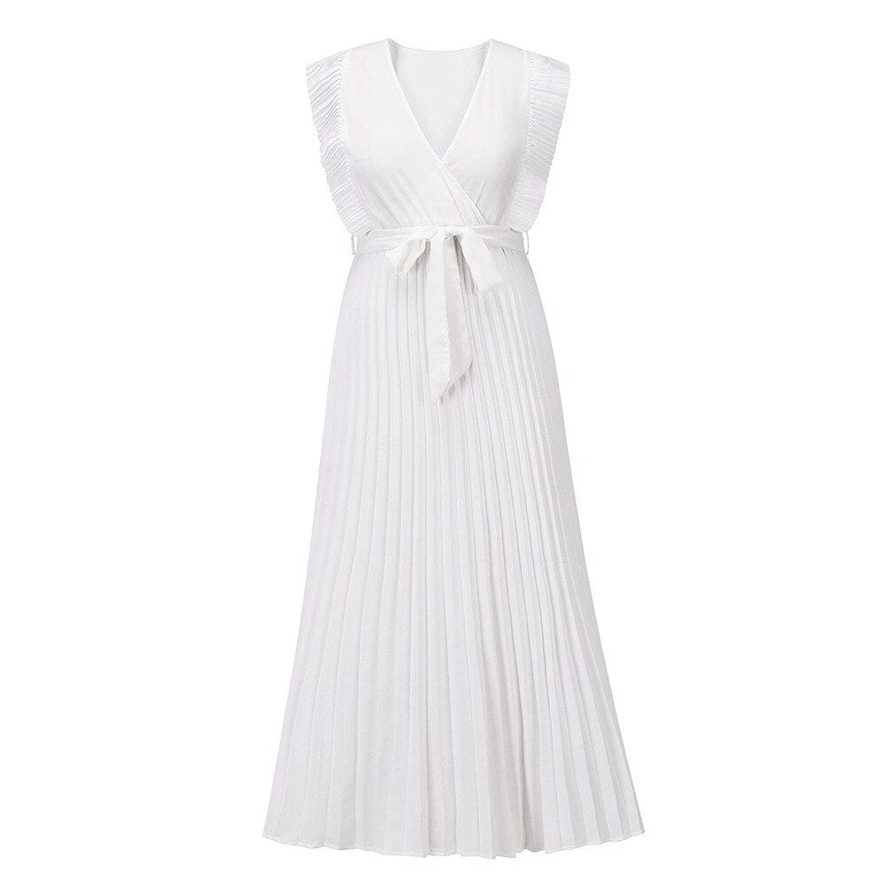 Elmara | Women’s Maxi Dress with Ruffle Sleeves and Pleated Skirt