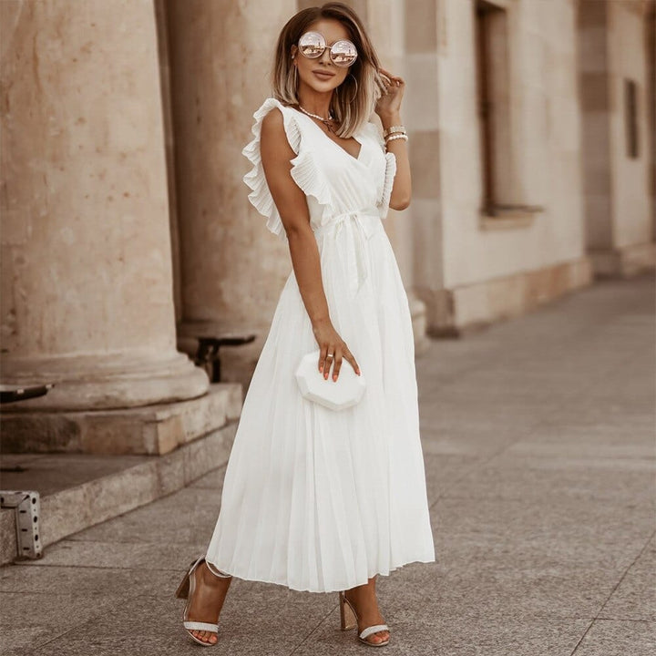 Elmara | Women’s Maxi Dress with Ruffle Sleeves and Pleated Skirt