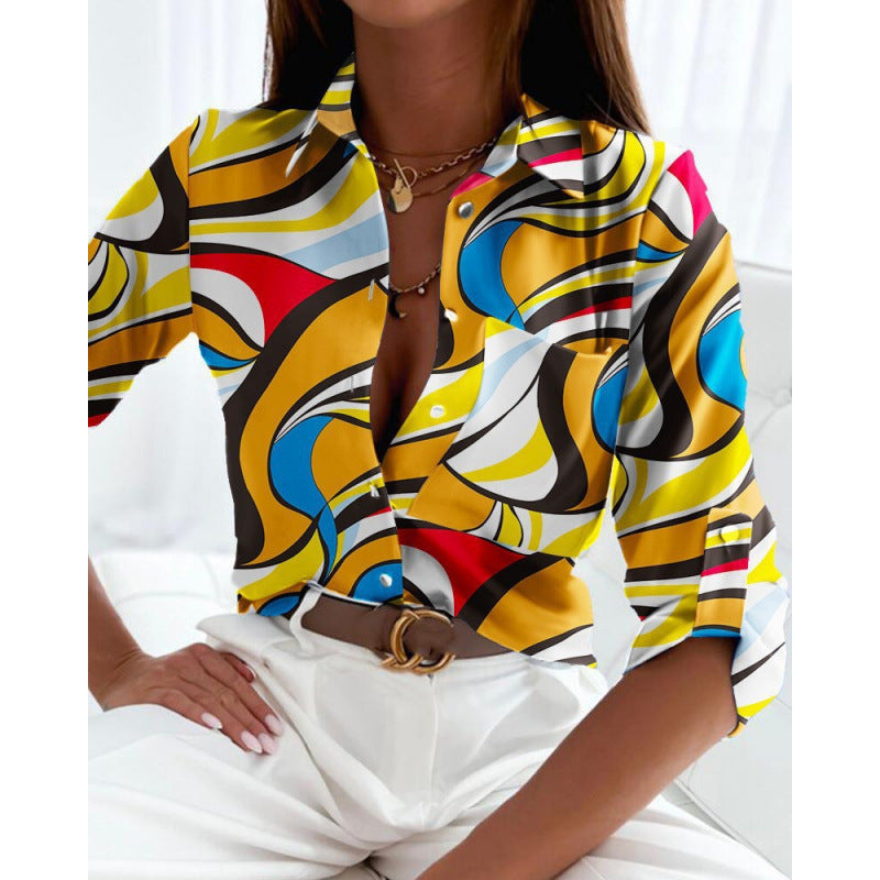Lorena | Women’s Printed Button Up Shirt with Relaxed Collar Detail