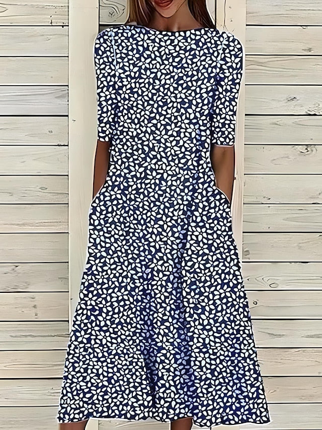 Isabelle | Women’s Printed Midi Dress in an Easy A-Line Figure